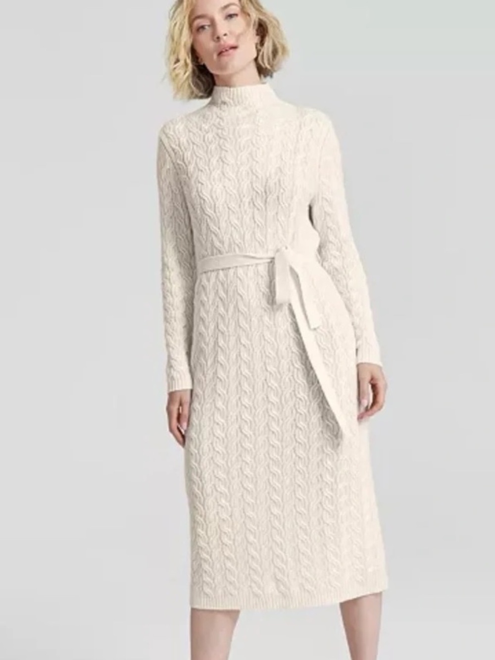 Charter Club Women's Cable-Knit Mock Neck Midi Dress